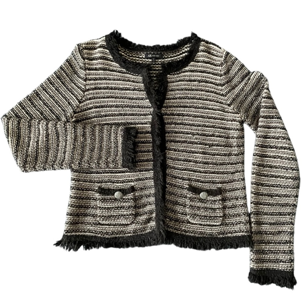Anne Klein Black and White  Striped Cardigan Sweater Size M
